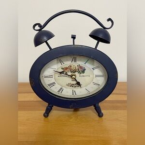 Navy Blue Metal Battery Powered Table Clock~Chippy Paint